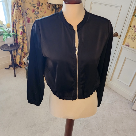 Dynamite Jackets & Blazers - Dynamite Black Satin Bomber Jacket